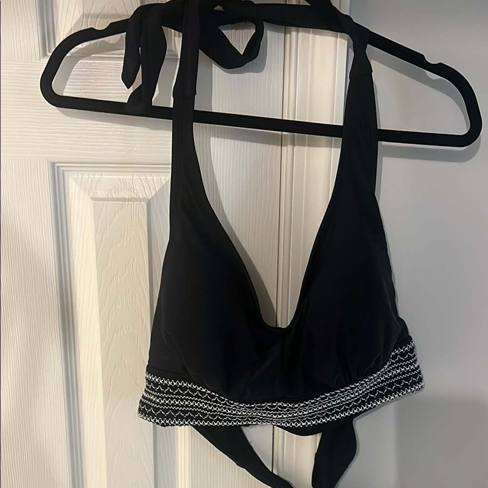 Black Halter Bikini Top with Embroidered Trim